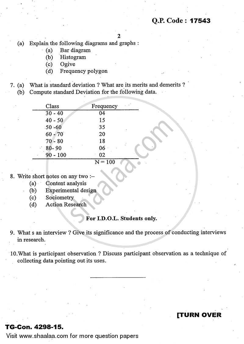 Research Methodology 2014-2015 - B.A. - 3rd Year (TYBA) - University of Mumbai question paper with PDF download