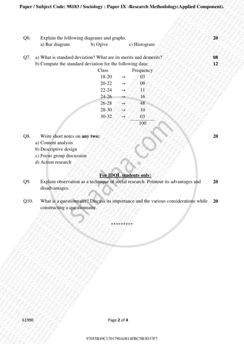 Research Methodology 2018-2019 - B.A. - 3rd Year (TYBA) - University of Mumbai question paper with PDF download