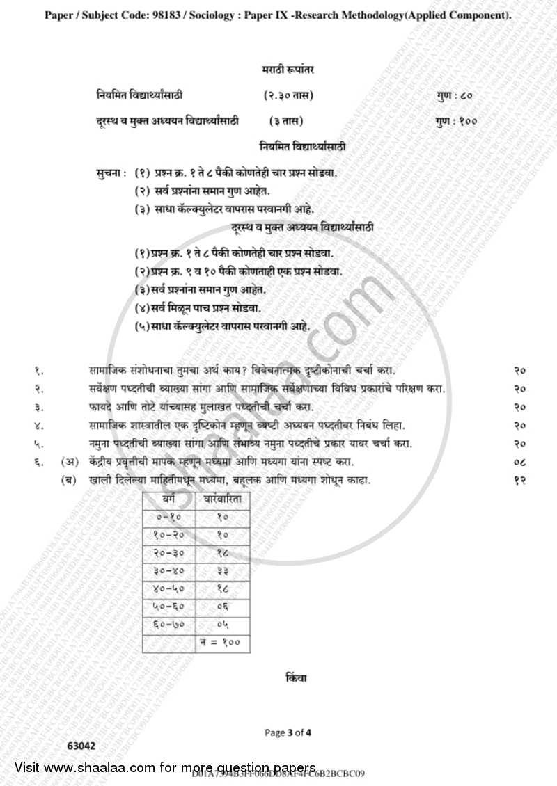 Research Methodology 2018-2019 - B.A. - 3rd Year (TYBA) - University of Mumbai question paper with PDF download