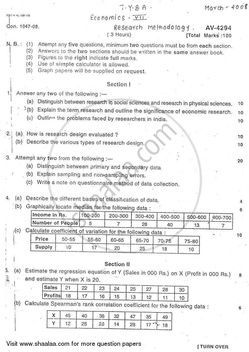 Research Methodology 2007-2008 - B.A. - 3rd Year (TYBA) - University of Mumbai question paper with PDF download