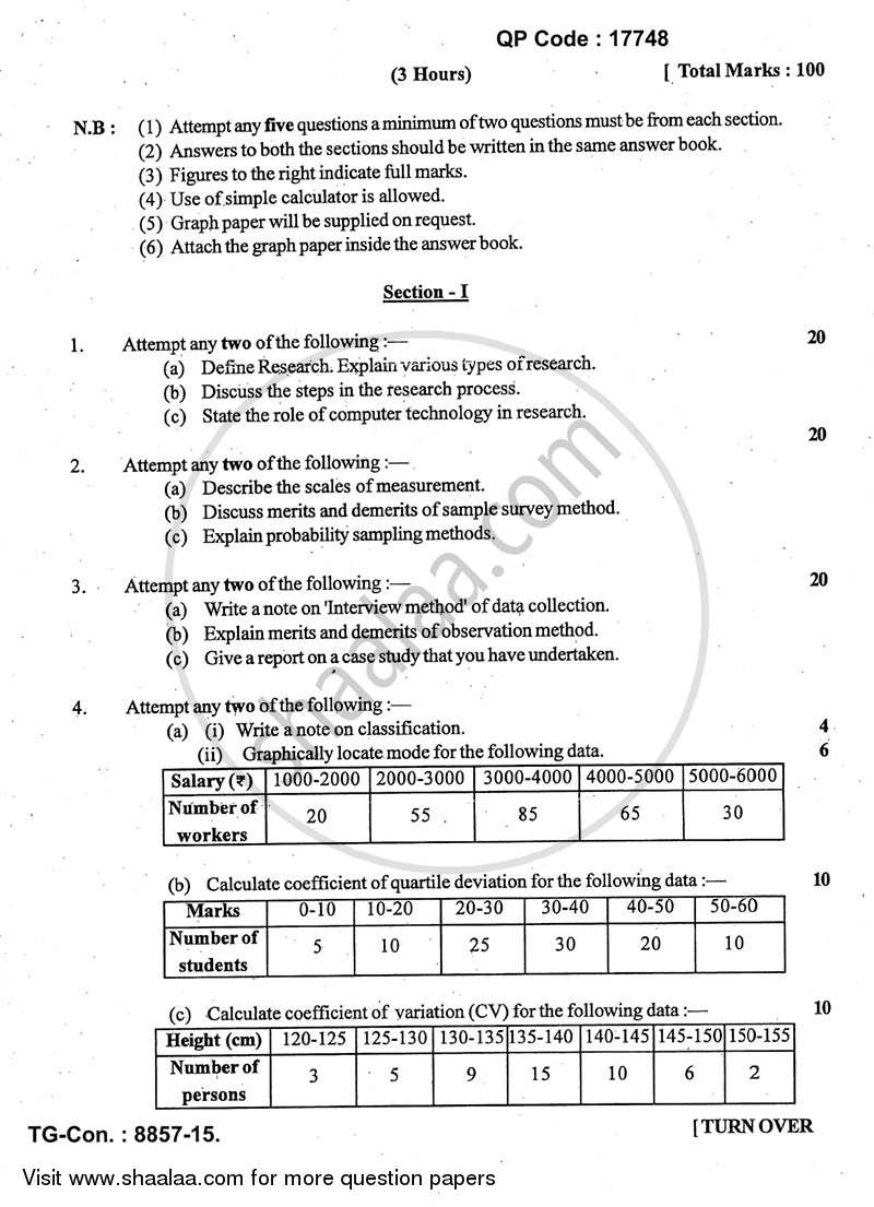 Research Methodology 2014-2015 - B.A. - 3rd Year (TYBA) - University of Mumbai question paper with PDF download