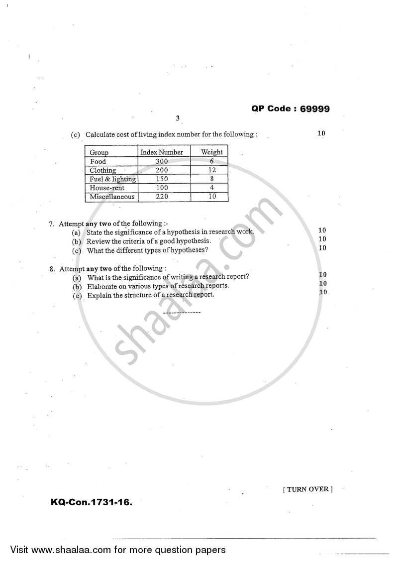 Research Methodology 2016-2017 - B.A. - 3rd Year (TYBA) - University of Mumbai question paper with PDF download