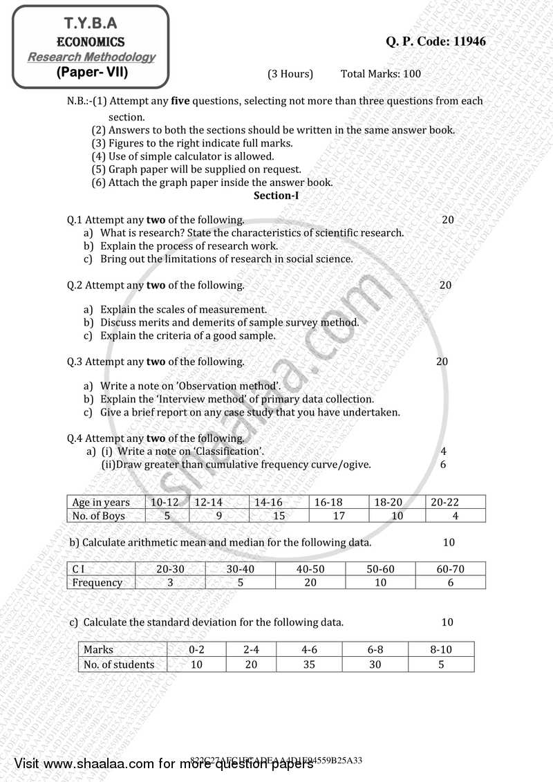 Research Methodology 2016-2017 - B.A. - 3rd Year (TYBA) - University of Mumbai question paper with PDF download