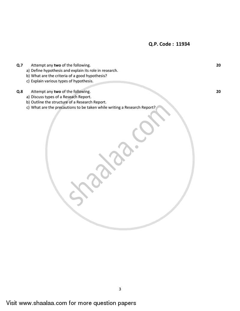 Research Methodology 2017-2018 - B.A. - 3rd Year (TYBA) - University of Mumbai question paper with PDF download