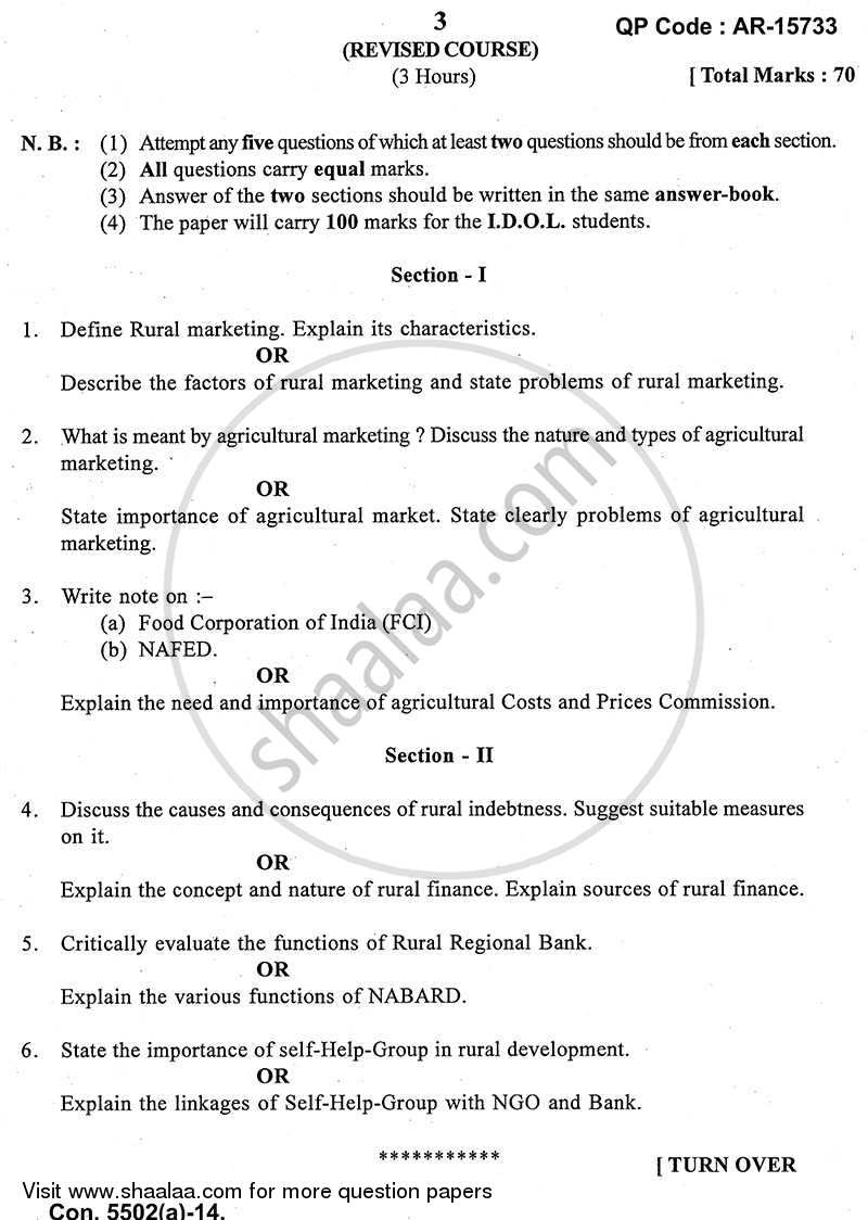 Rural Marketing and Finance 2013-2014 - B.A. - 3rd Year (TYBA) - University of Mumbai question paper with PDF download