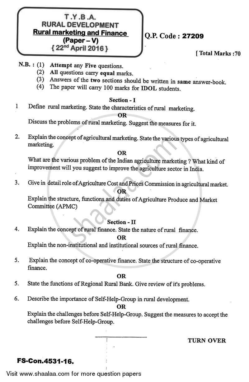 Rural Marketing and Finance 2015-2016 - B.A. - 3rd Year (TYBA) - University of Mumbai question paper with PDF download
