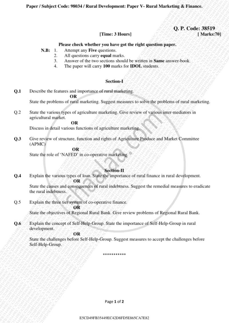 Rural Marketing and Finance 2018-2019 - B.A. - 3rd Year (TYBA) - University of Mumbai question paper with PDF download