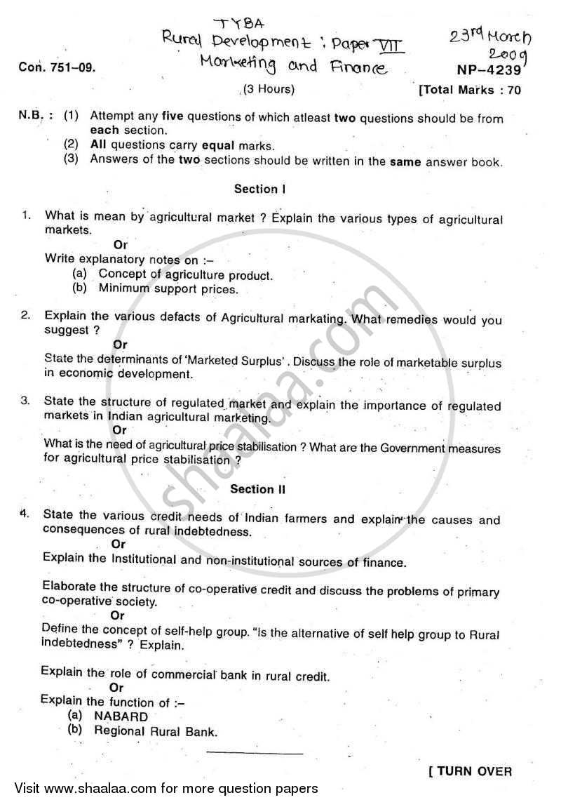Rural Marketing and Finance 2008-2009 - B.A. - Semester 6 (TYBA) - University of Mumbai question paper with PDF download