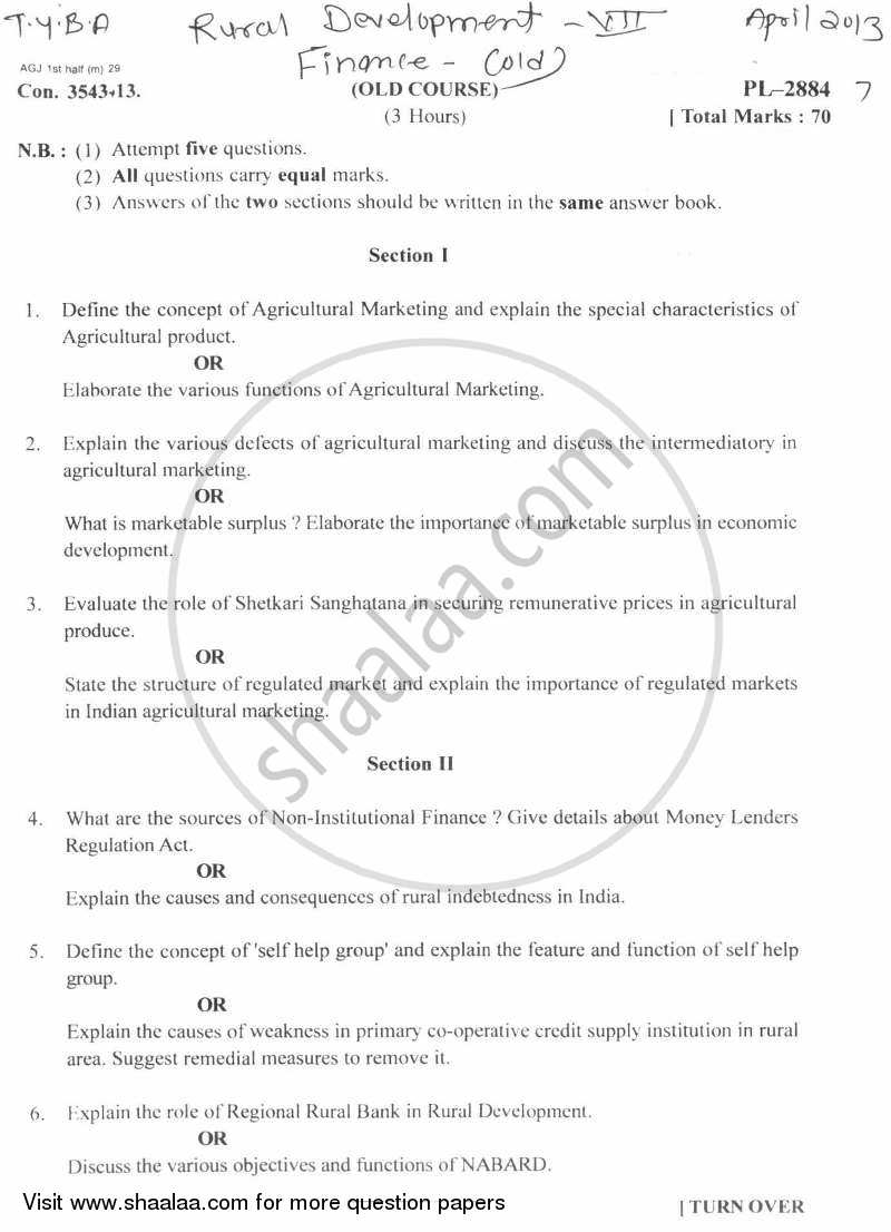 Rural Marketing and Finance 2012-2013 - B.A. - Semester 6 (TYBA) - University of Mumbai question paper with PDF download