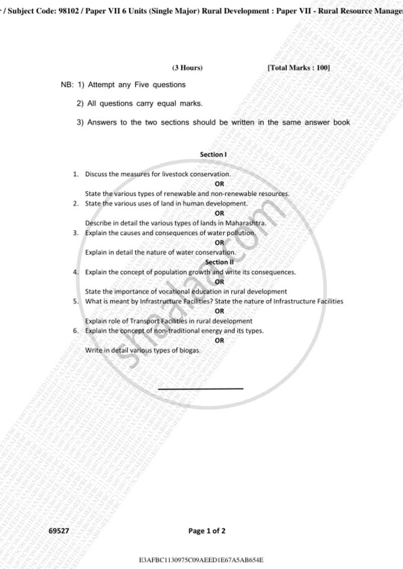 Rural Resource Management 2018-2019 - B.A. - 3rd Year (TYBA) - University of Mumbai question paper with PDF download