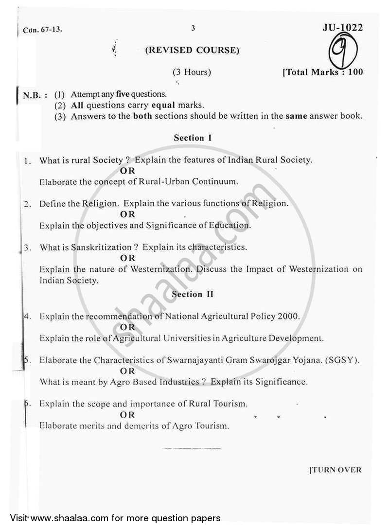 Rural Society and Its Development Strategies 2012-2013 - B.A. - 2nd Year (SYBA) - University of Mumbai question paper with PDF download