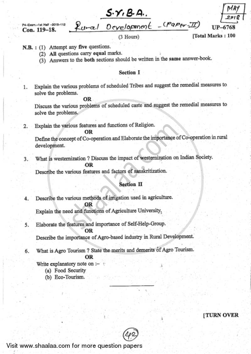 Rural Society and Its Development Strategies 2017-2018 - B.A. - 2nd Year (SYBA) - University of Mumbai question paper with PDF download