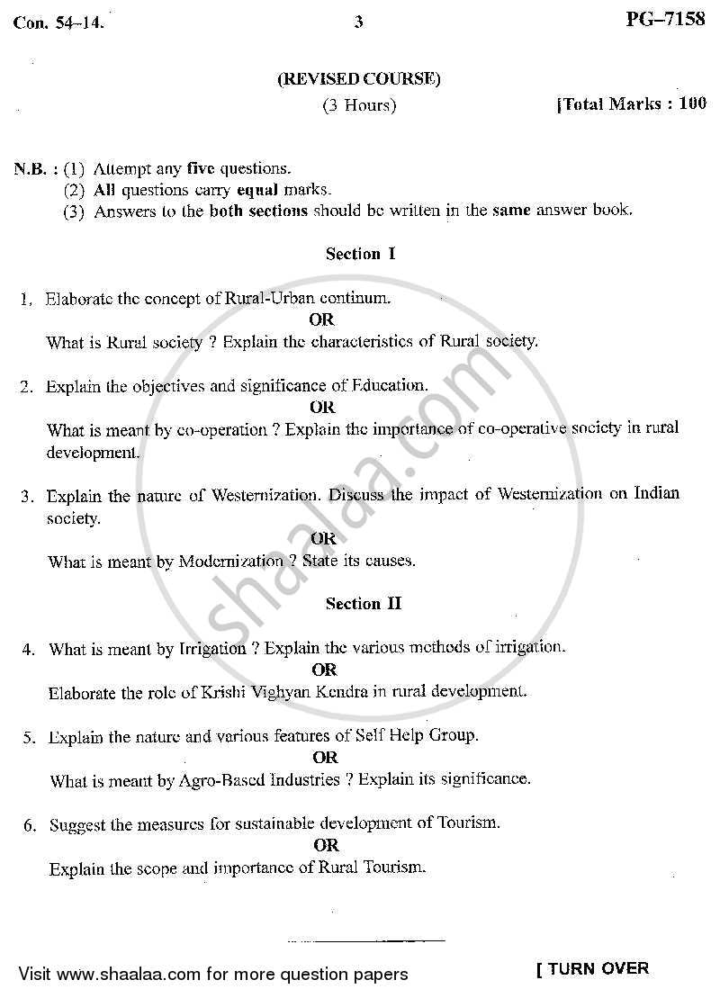 Rural Society and Its Development Strategies 2013-2014 - B.A. - Semester 3 (SYBA) - University of Mumbai question paper with PDF download