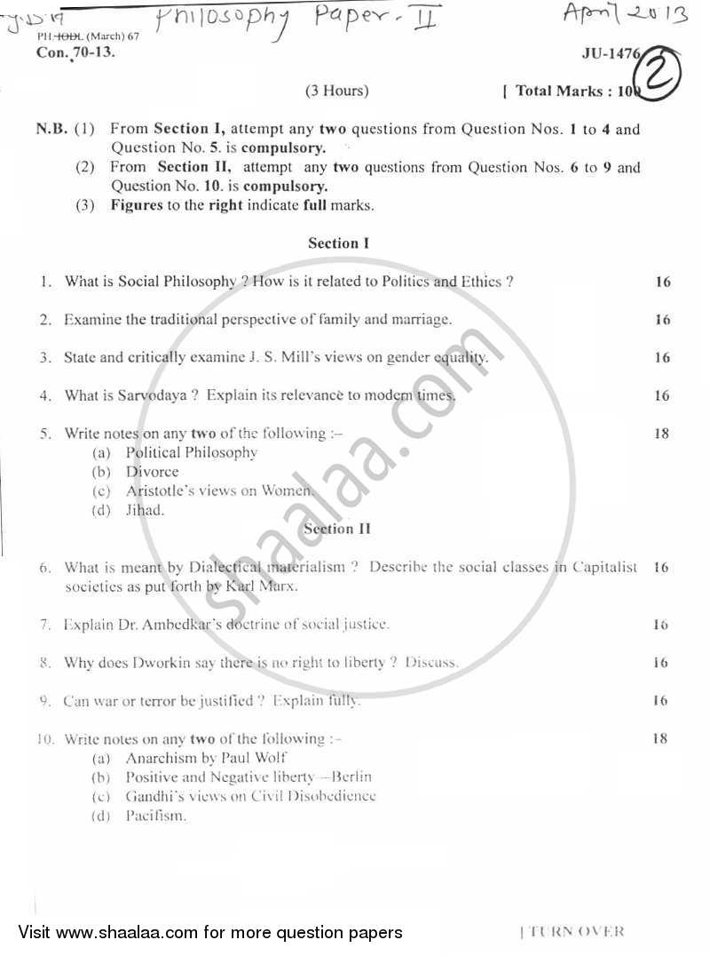 Social and Political Philosophy 2012-2013 - B.A. - 2nd Year (SYBA) - University of Mumbai question paper with PDF download