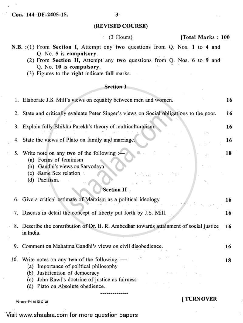 Social and Political Philosophy 2014-2015 - B.A. - 2nd Year (SYBA) - University of Mumbai question paper with PDF download