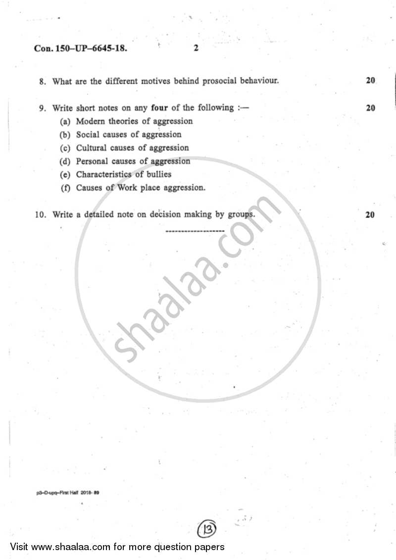 Social Psychology 2017-2018 - B.A. - 2nd Year (SYBA) - University of Mumbai question paper with PDF download