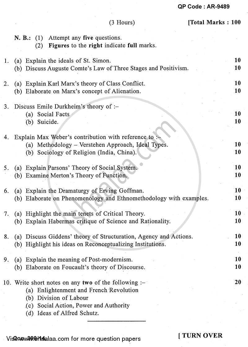 Social Theory 2013-2014 - B.A. - 3rd Year (TYBA) - University of Mumbai question paper with PDF download