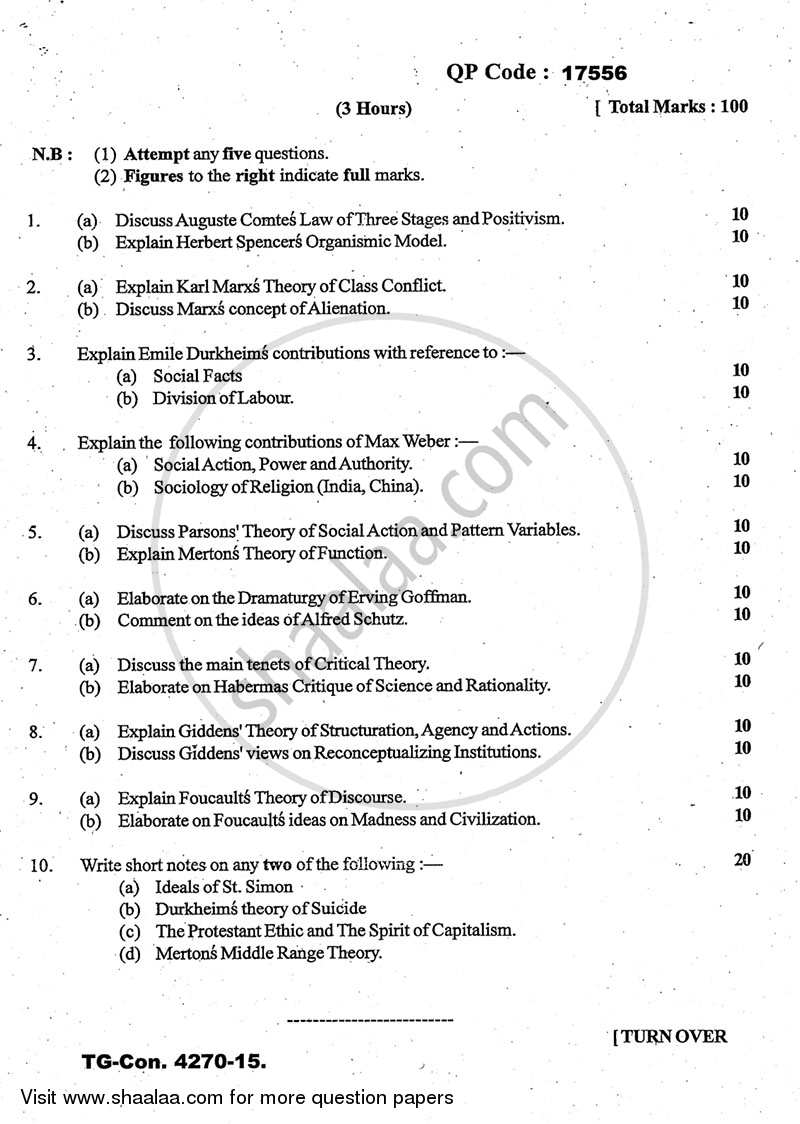 Social Theory 2014-2015 - B.A. - 3rd Year (TYBA) - University of Mumbai question paper with PDF download