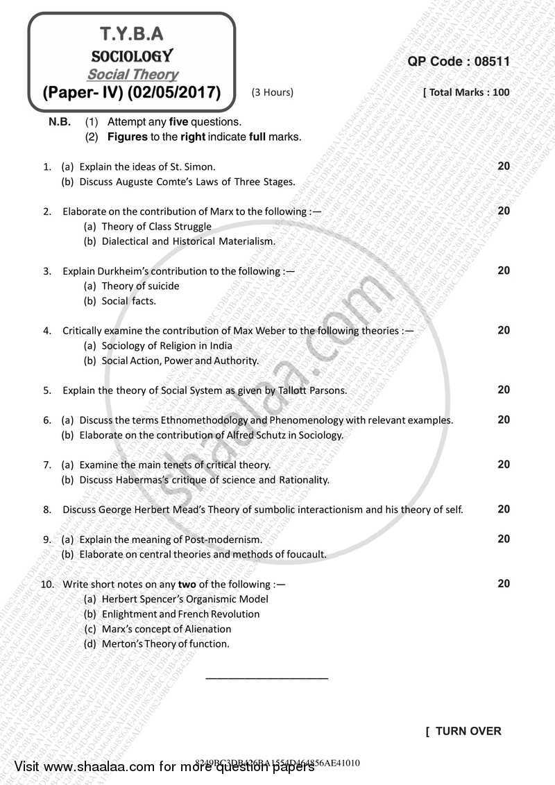 Social Theory 2016-2017 - B.A. - 3rd Year (TYBA) - University of Mumbai question paper with PDF download
