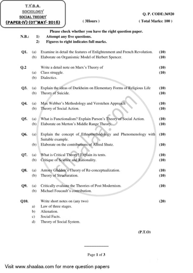 Social Theory 2017-2018 - B.A. - 3rd Year (TYBA) - University of Mumbai question paper with PDF download