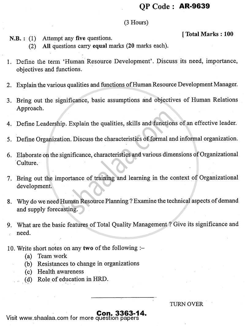Sociology of Human Resource Development 2013-2014 - B.A. - 3rd Year (TYBA) - University of Mumbai question paper with PDF download
