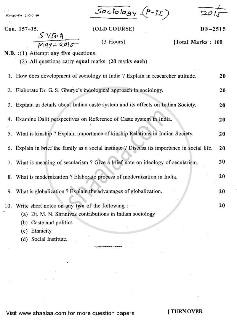 Sociology of India and Sociology of Development 2014-2015 - B.A. - 2nd Year (SYBA) - University of Mumbai question paper with PDF download