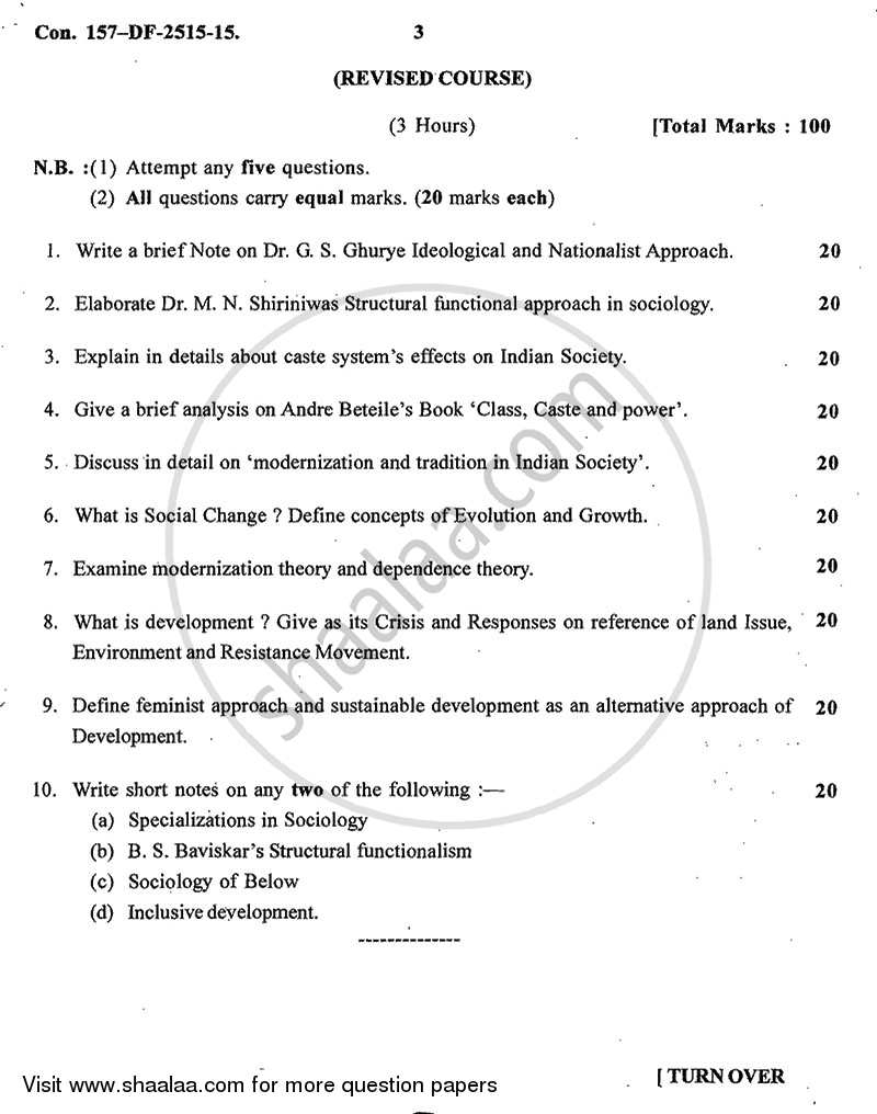 Sociology of India and Sociology of Development 2014-2015 - B.A. - 2nd Year (SYBA) - University of Mumbai question paper with PDF download