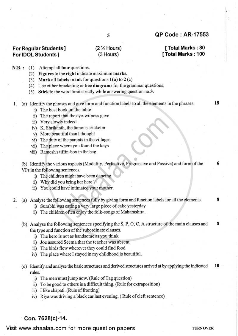 Theory and Practice of Translation 2013-2014 - B.A. - 3rd Year (TYBA) - University of Mumbai question paper with PDF download