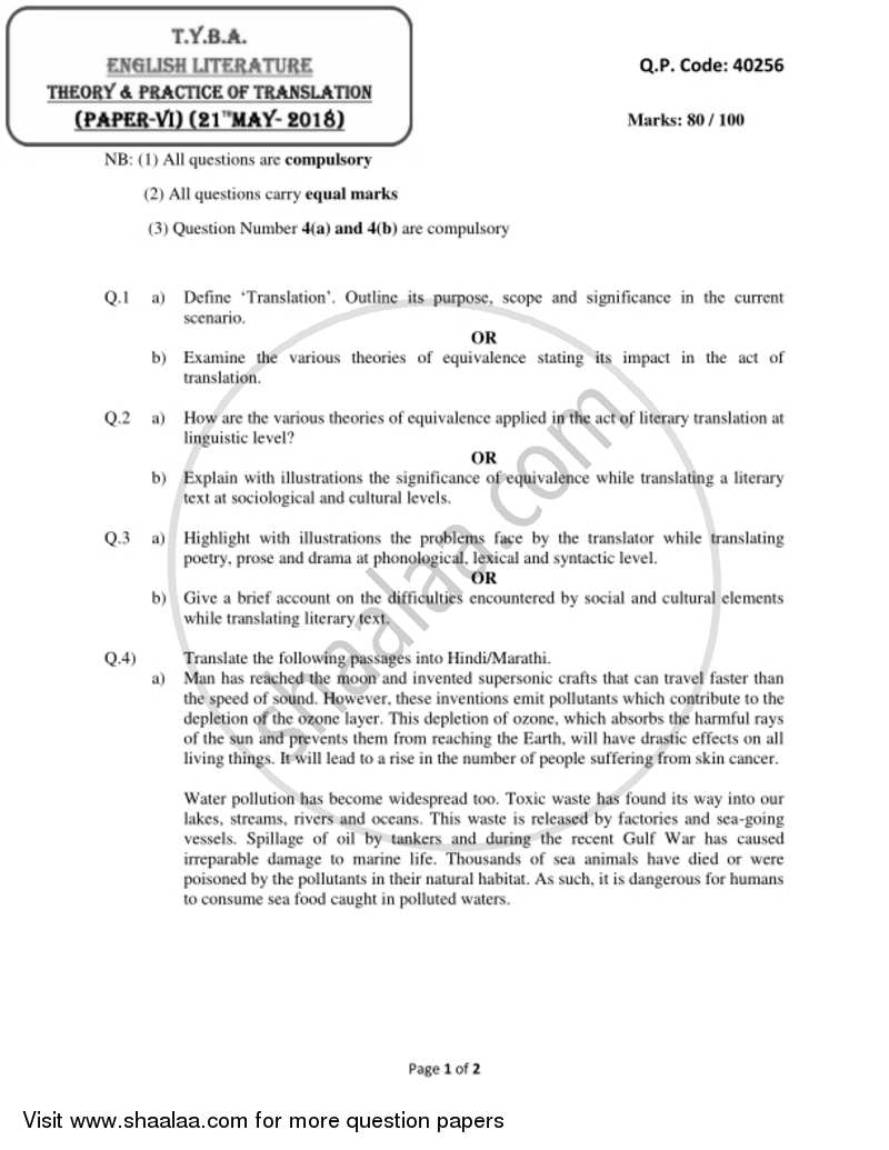 Theory and Practice of Translation 2017-2018 - B.A. - 3rd Year (TYBA) - University of Mumbai question paper with PDF download