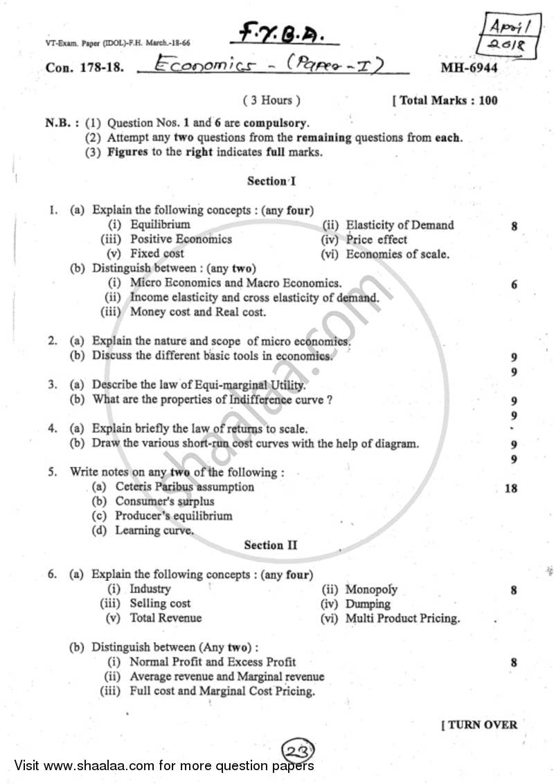 Economic Theory (Micro Economics) 2017-2018 BA Economics (IDOL