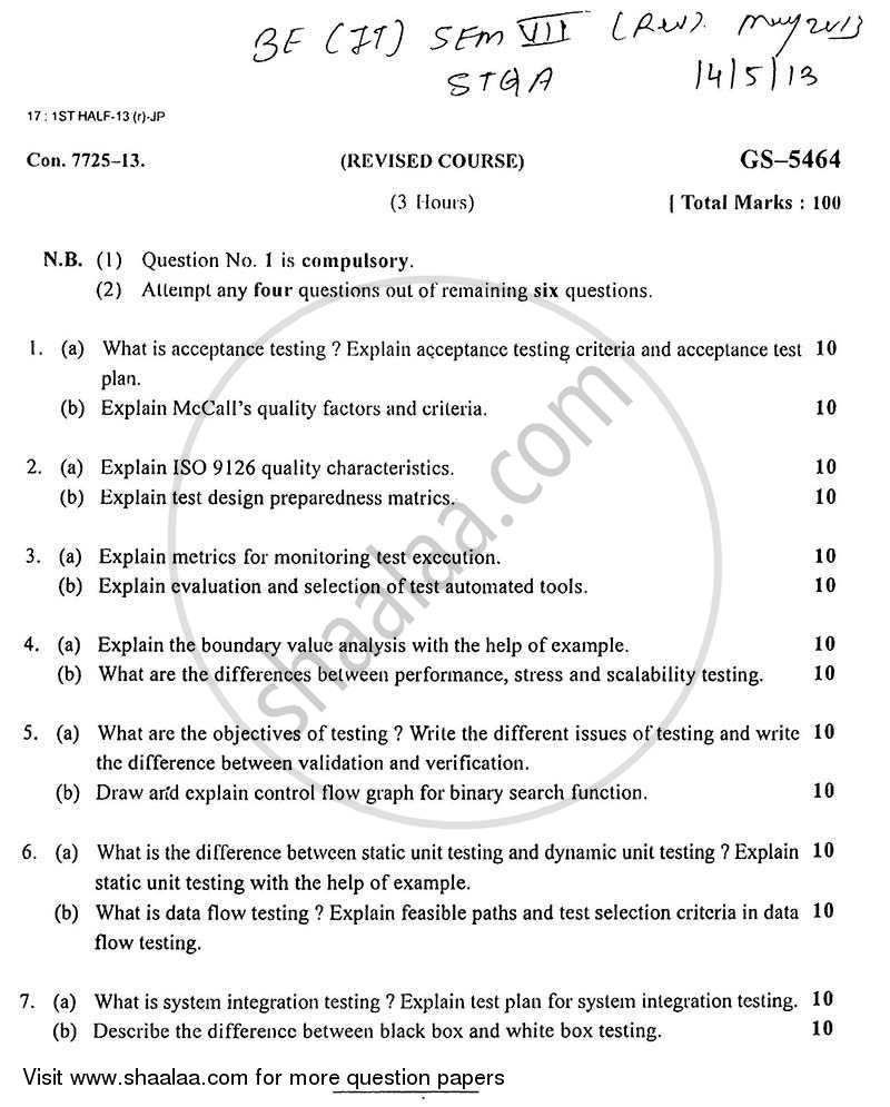 Question Paper Software Testing And Quality Assurance 2012 2013 Be It Information