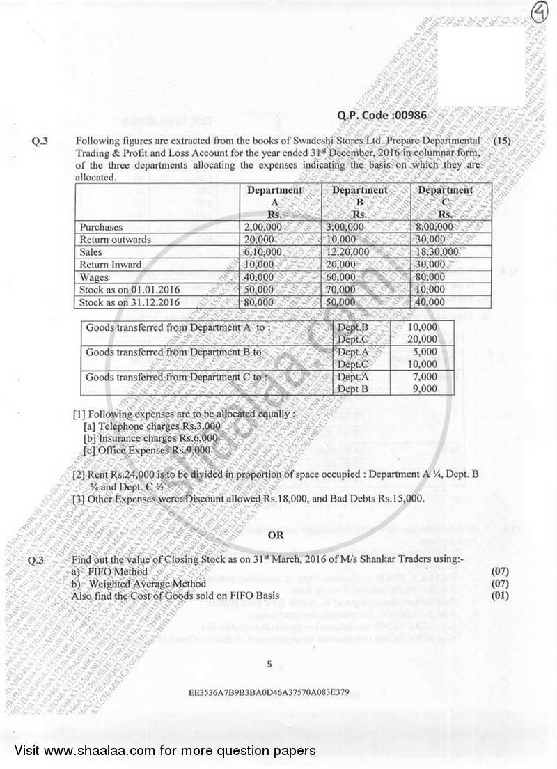 Accountancy And Financial Management 1 2016-2017 - B.Com. - Semester 1 (FYBcom) - University of Mumbai question paper with PDF download