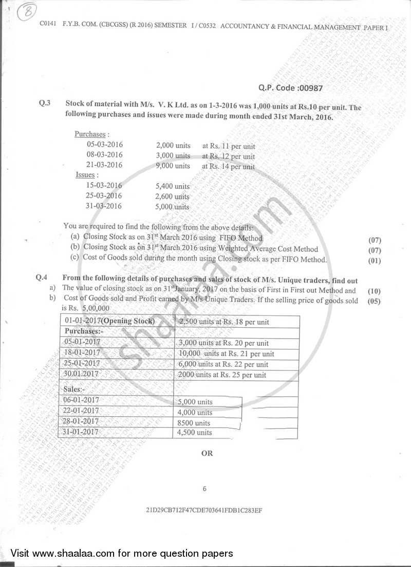 Accountancy And Financial Management 1 2017-2018 - B.Com. - Semester 1 (FYBcom) - University of Mumbai question paper with PDF download