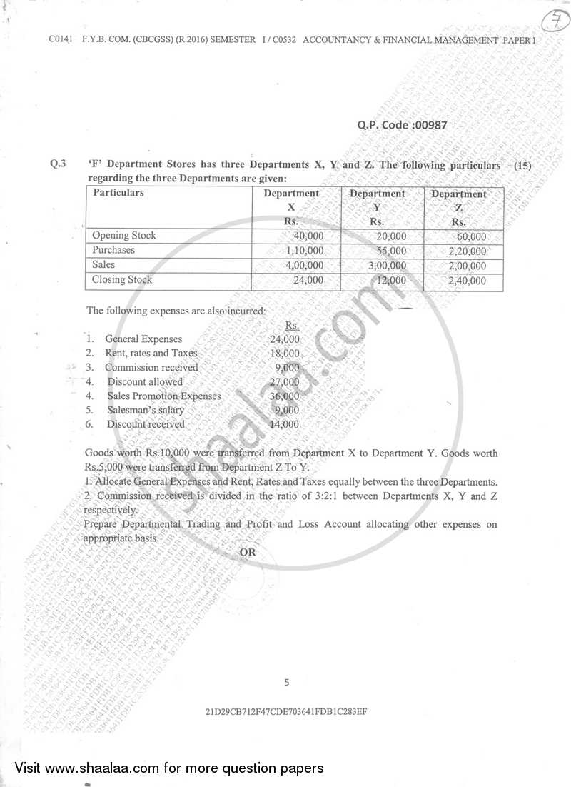 Accountancy And Financial Management 1 2017-2018 - B.Com. - Semester 1 (FYBcom) - University of Mumbai question paper with PDF download