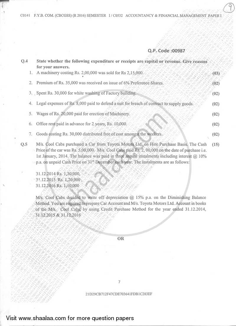 Accountancy And Financial Management 1 2017-2018 - B.Com. - Semester 1 (FYBcom) - University of Mumbai question paper with PDF download