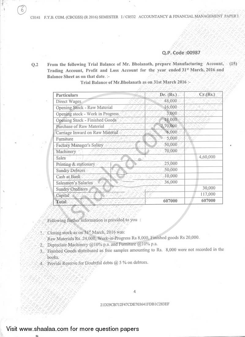 Accountancy And Financial Management 1 2017-2018 - B.Com. - Semester 1 (FYBcom) - University of Mumbai question paper with PDF download