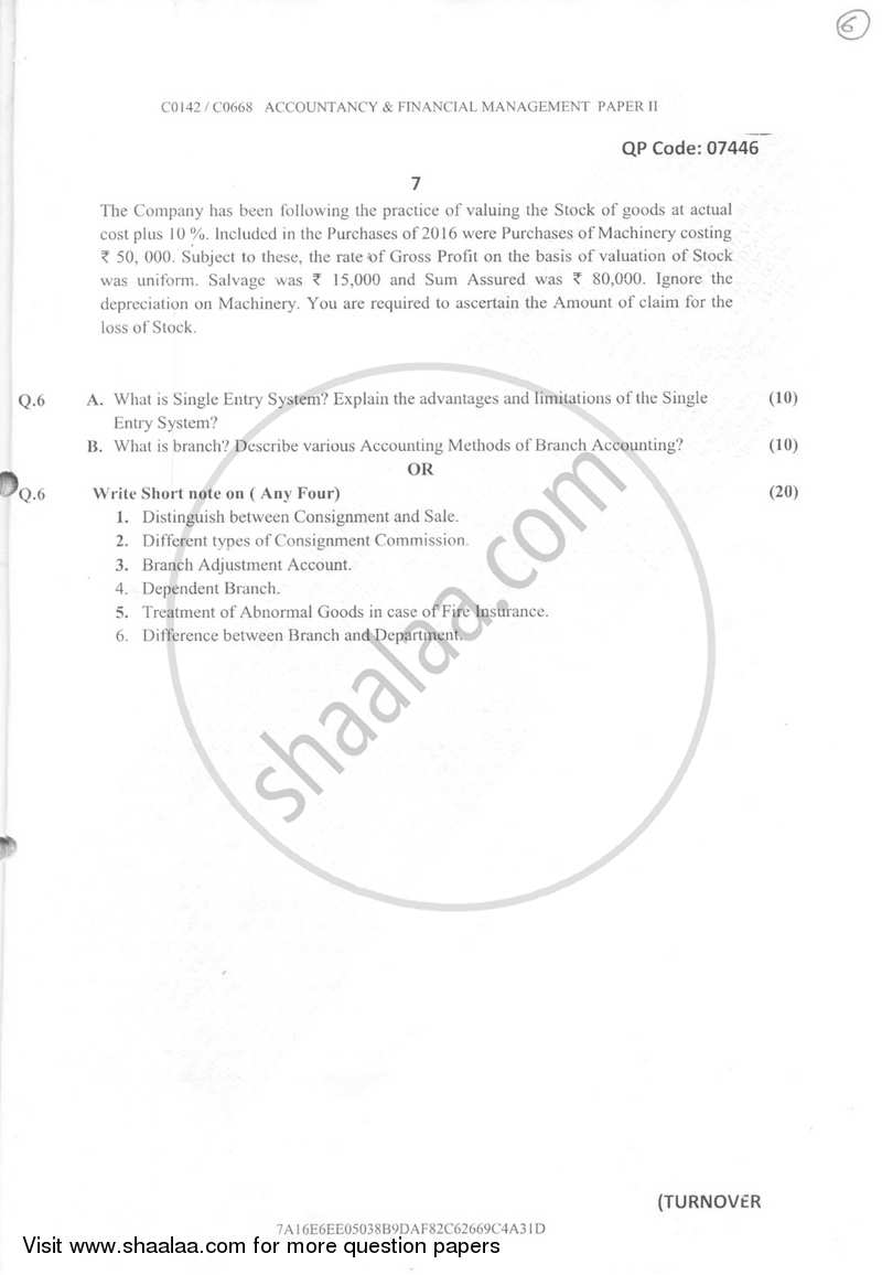 Accountancy And Financial Management 2 2016-2017 - B.Com. - Semester 2 (FYBcom) - University of Mumbai question paper with PDF download