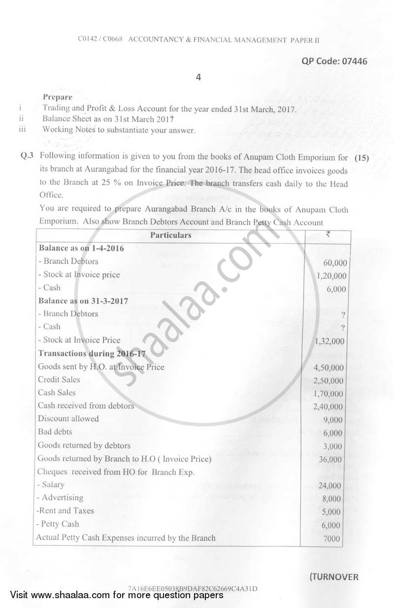 Accountancy And Financial Management 2 2016-2017 - B.Com. - Semester 2 (FYBcom) - University of Mumbai question paper with PDF download