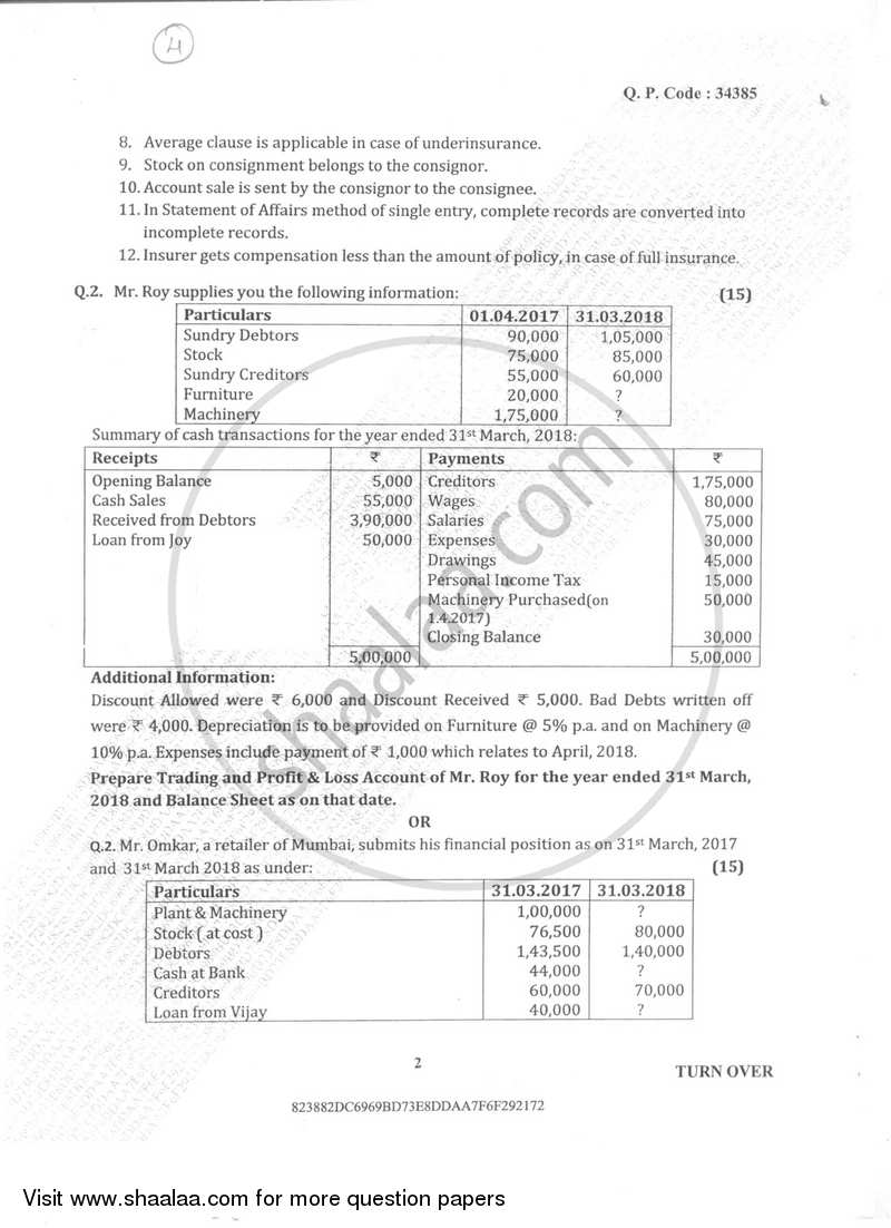 Accountancy And Financial Management 2 2017-2018 - B.Com. - Semester 2 (FYBcom) - University of Mumbai question paper with PDF download