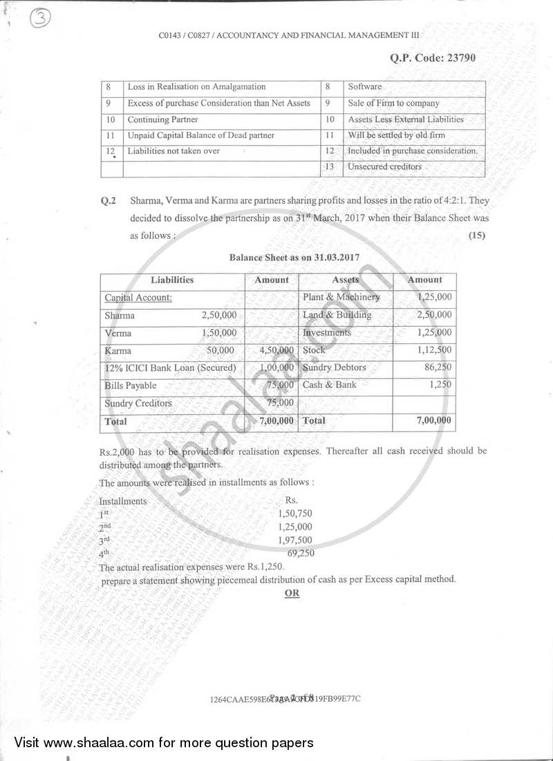 Accountancy And Financial Management 3 2017-2018 - B.Com. - Semester 3 (SYBcom) - University of Mumbai question paper with PDF download