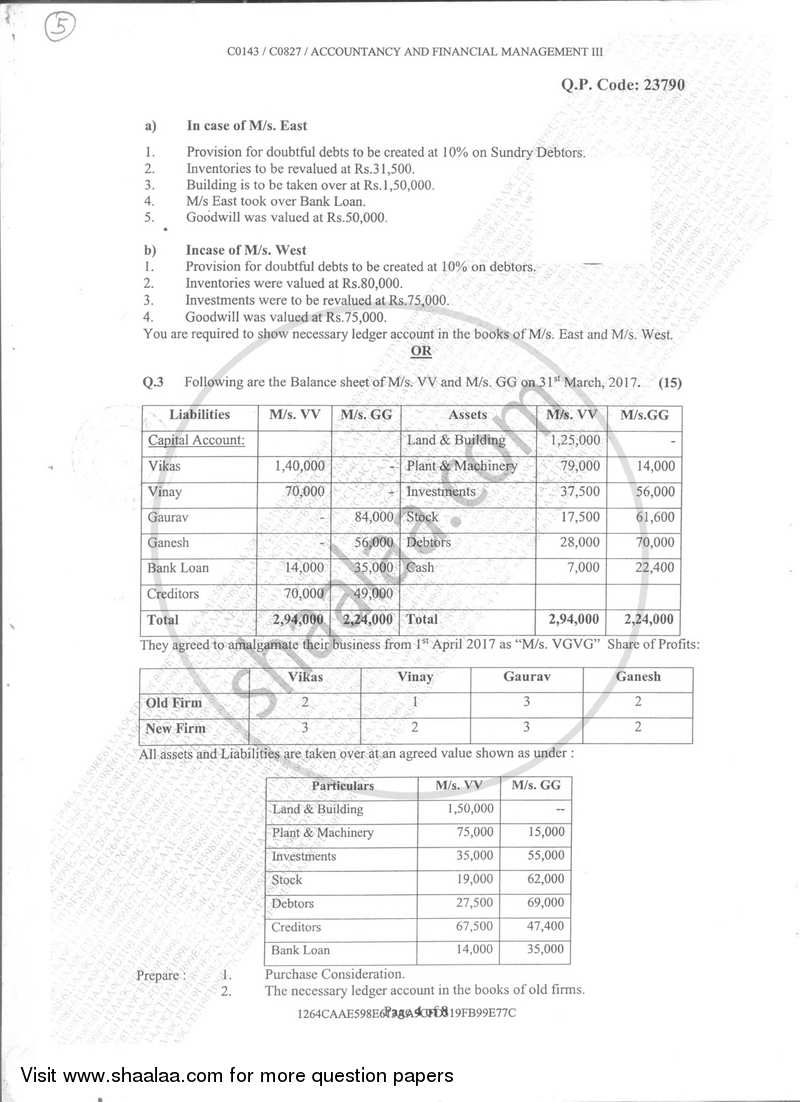 Accountancy And Financial Management 3 2017-2018 - B.Com. - Semester 3 (SYBcom) - University of Mumbai question paper with PDF download