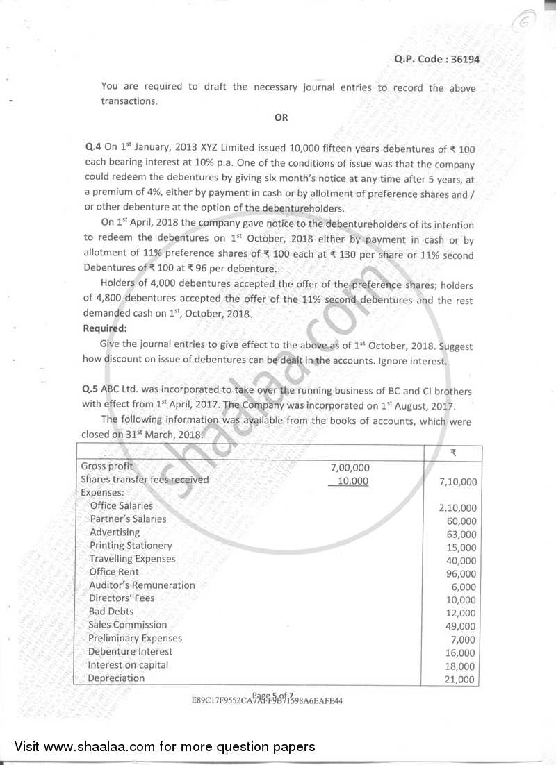 Accountancy And Financial Management 4 2017-2018 - B.Com. - Semester 4 (SYBcom) - University of Mumbai question paper with PDF download