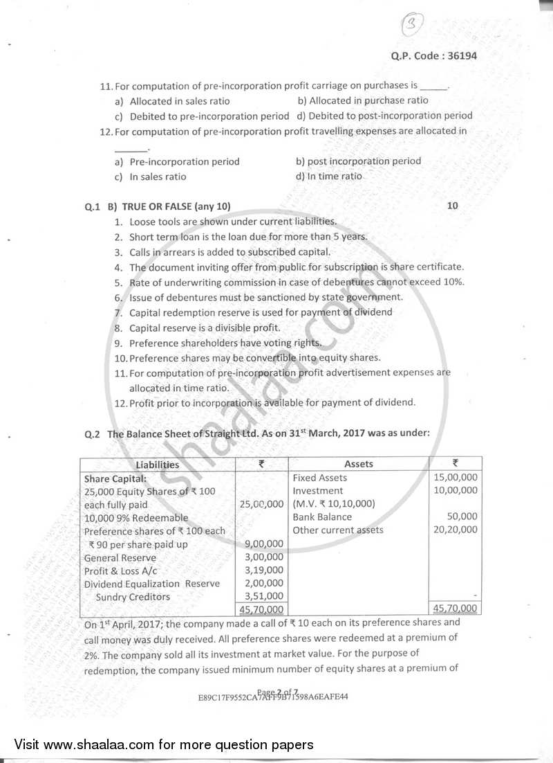 Accountancy And Financial Management 4 2017-2018 - B.Com. - Semester 4 (SYBcom) - University of Mumbai question paper with PDF download