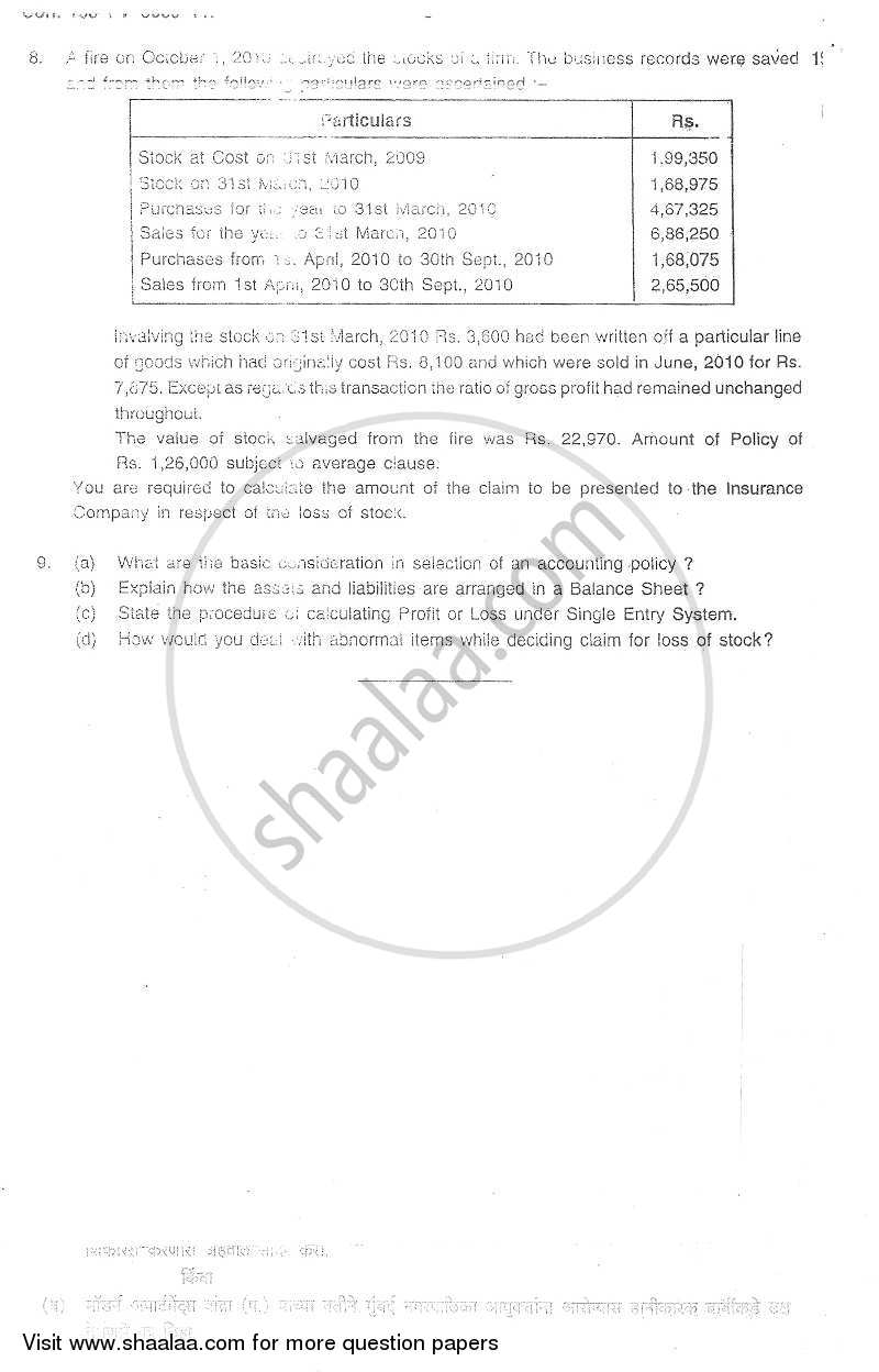 Accounts 1 - Accounting and Financial Management 2011-2012 - B.Com. - 1st Year (FYBcom) - University of Mumbai question paper with PDF download