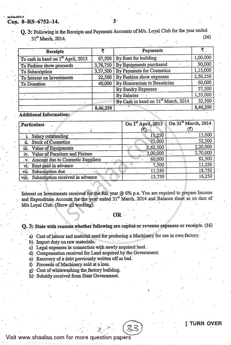 Accounts 1 - Accounting and Financial Management 2013-2014 - B.Com. - 1st Year (FYBcom) - University of Mumbai question paper with PDF download