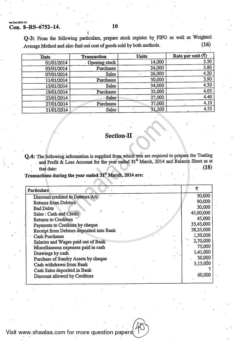Accounts 1 - Accounting and Financial Management 2013-2014 - B.Com. - 1st Year (FYBcom) - University of Mumbai question paper with PDF download