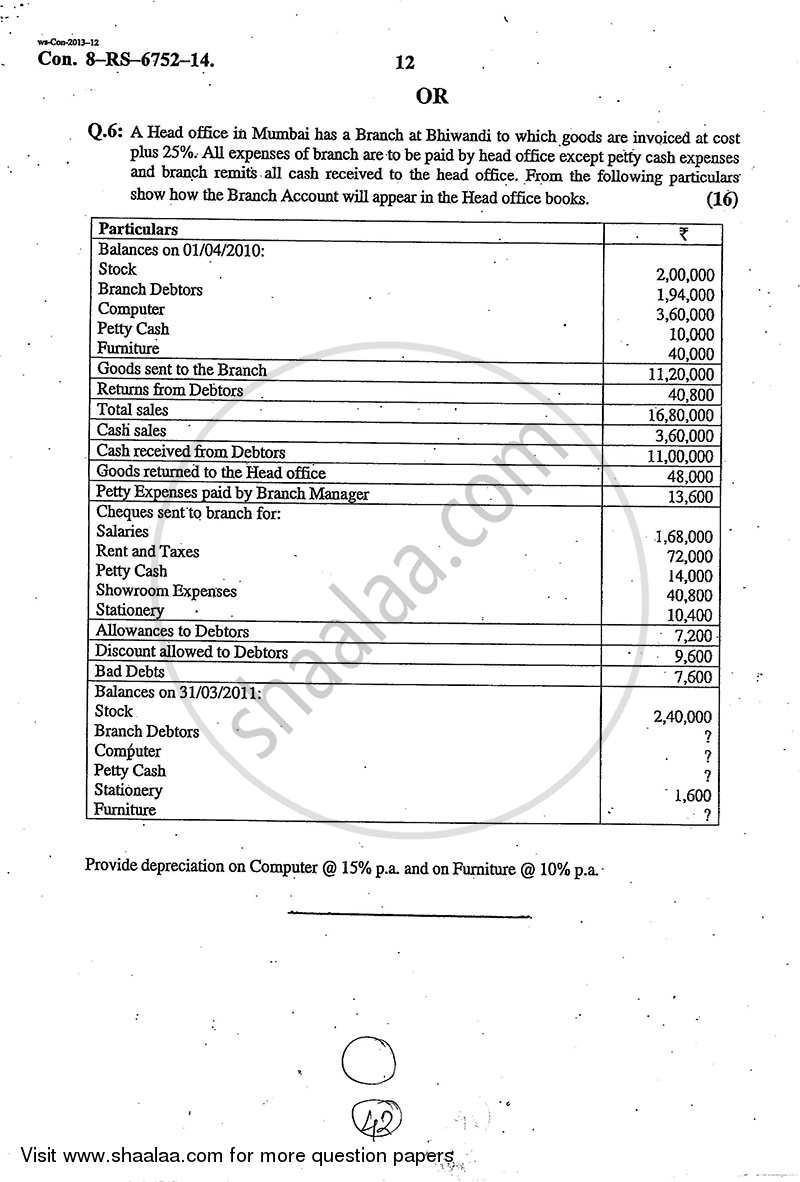 Accounts 1 - Accounting and Financial Management 2013-2014 - B.Com. - 1st Year (FYBcom) - University of Mumbai question paper with PDF download