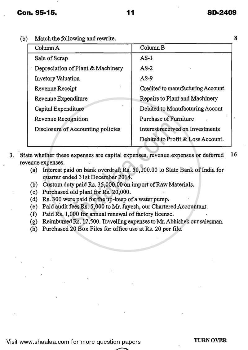 Accounts 1 - Accounting and Financial Management 2014-2015 - B.Com. - 1st Year (FYBcom) - University of Mumbai question paper with PDF download