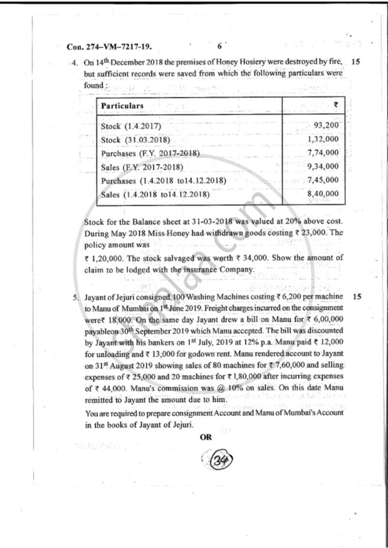 Accounts 1 - Accounting and Financial Management 2018-2019 - B.Com. - 1st Year (FYBcom) - University of Mumbai question paper with PDF download