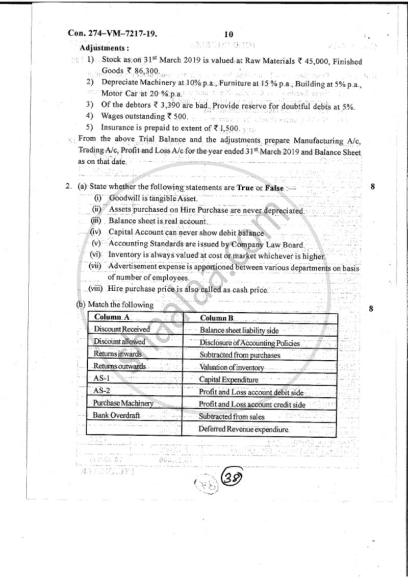 Accounts 1 - Accounting and Financial Management 2018-2019 - B.Com. - 1st Year (FYBcom) - University of Mumbai question paper with PDF download